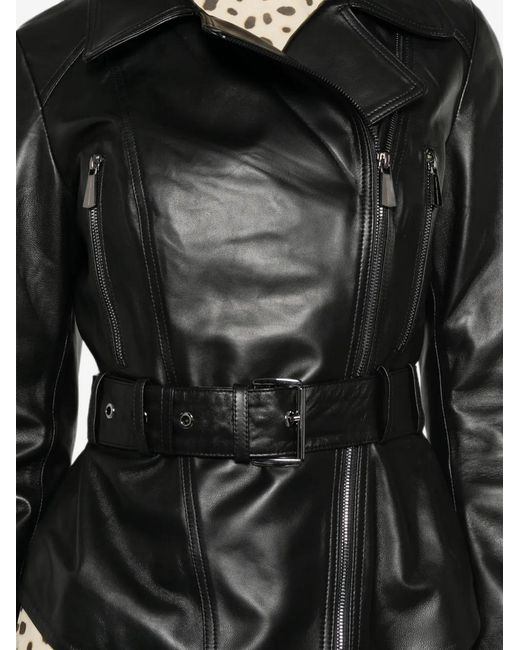 ADRIANNA FERETTI Black Belted Leather Biker Jacket