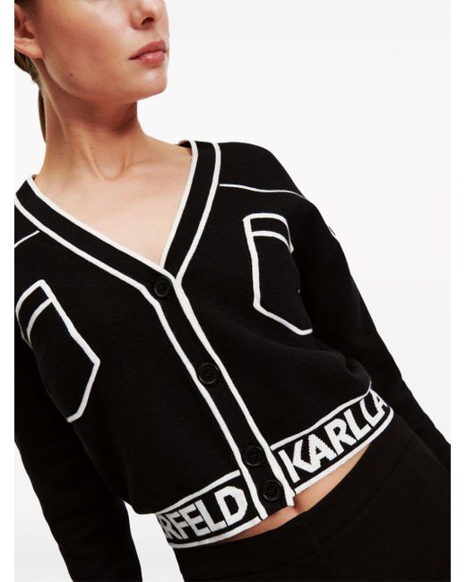 Karl Lagerfeld Black Logo-intarsia Cropped Cardigan