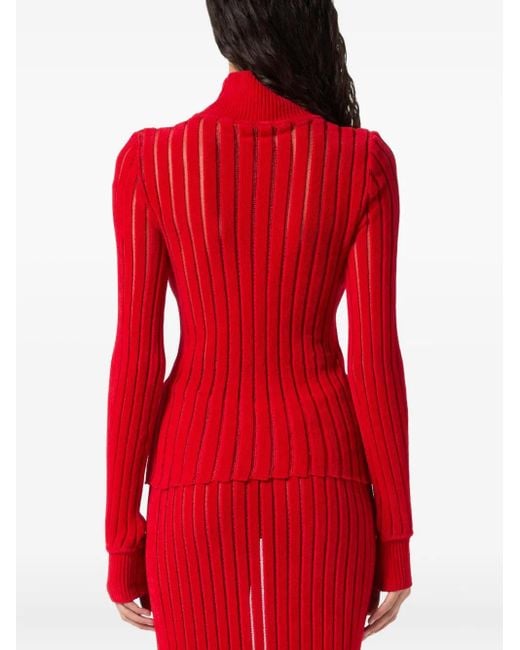 Blumarine Red High-Neck Ribbed Sweater