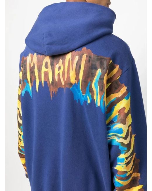 Marni Blue Logo-Print Hoodie for men