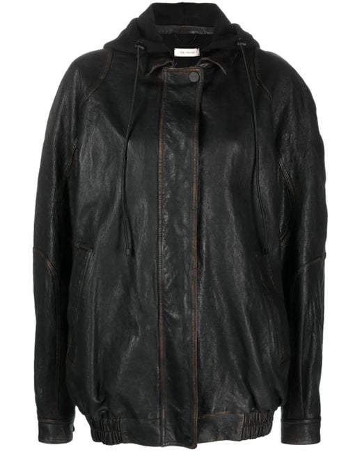 The Mannei Black Batumi Drawstring-Hood Leather Jacket