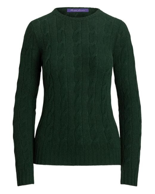 Ralph Lauren Green Classic Cable Knit Crewneck Sweater With Ribbed Details