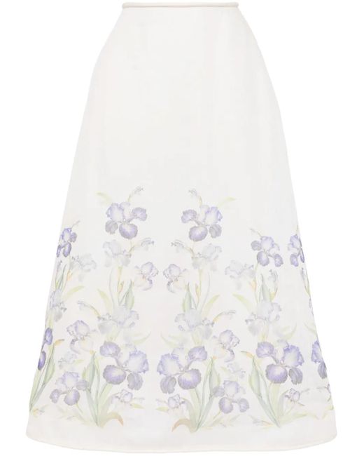 Zimmermann White Natura Floral-Print Organza Maxi Skirt