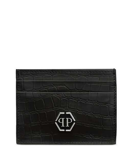 Philipp Plein Black Crocodile-Effect Card Holder