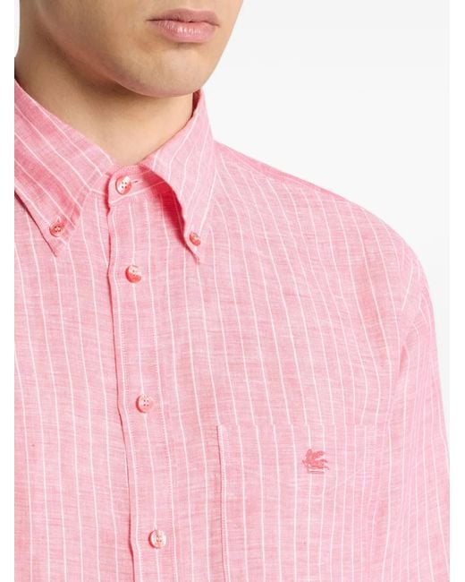 Etro Pink Striped Linen Shirt for men