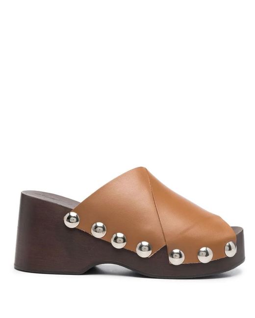 Ganni Brown Stud-Detail Open Toe Sandals