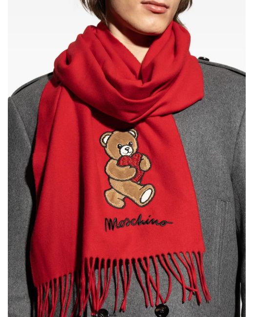 Écharpe En Laine À Appliqué Teddy Bear Moschino en coloris Red