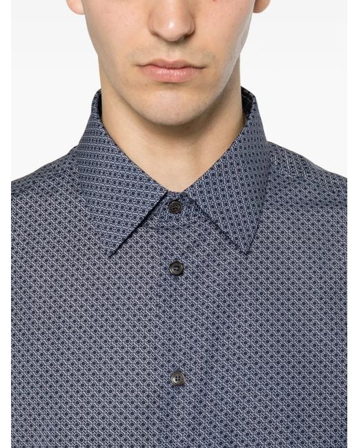 Ferragamo Blue Geometric-Print Long-Sleeve Shirt for men