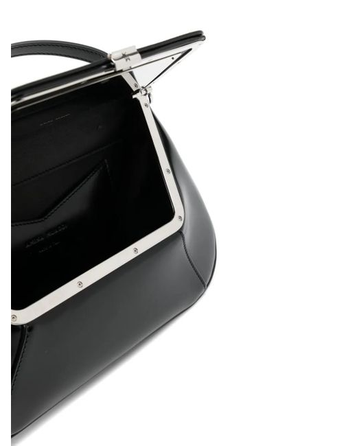 AMINA MUADDI Black Logo-Debossed Foldover-Top Shoulder Bag