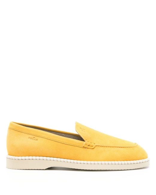 Hogan Yellow Logo-Debossed Suede Loafers