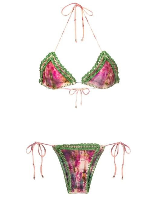 Amir Slama Multicolor Crochet-Detail Tie-Dye Triangle Bikini