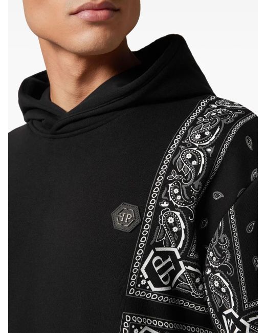 Philipp Plein Black Paisley-Print Hoodie for men