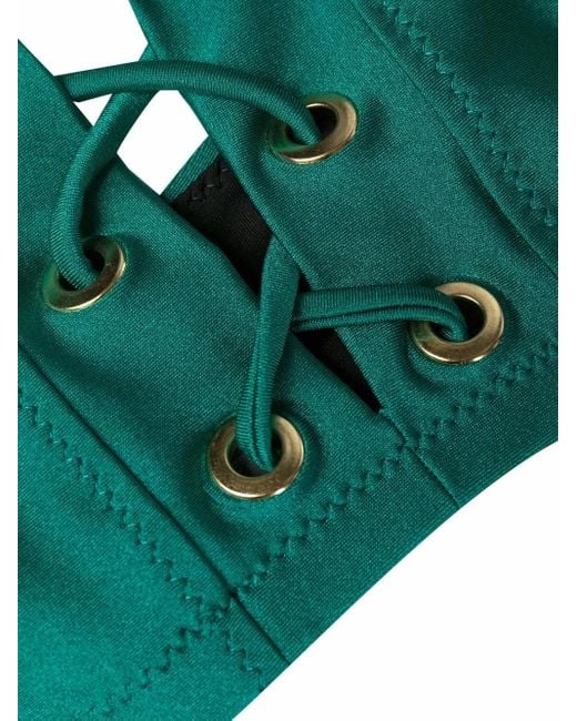 Noire Swimwear Green Lattice-Strap Metallic Bikini Set