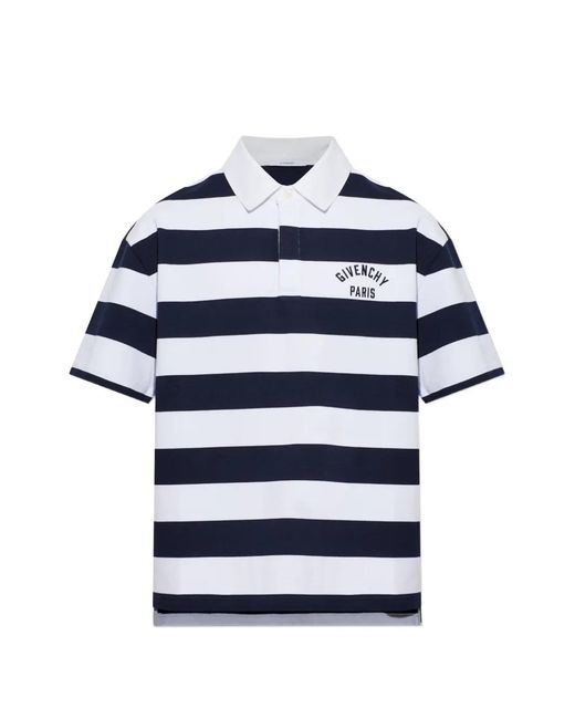 Givenchy Blue Logo-Print Striped Polo Shirt for men