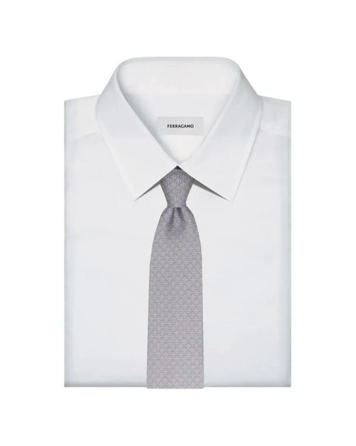 Ferragamo White Link-Print Silk Tie for men