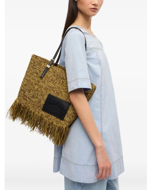 Ganni Natural Raffia Tote Bag