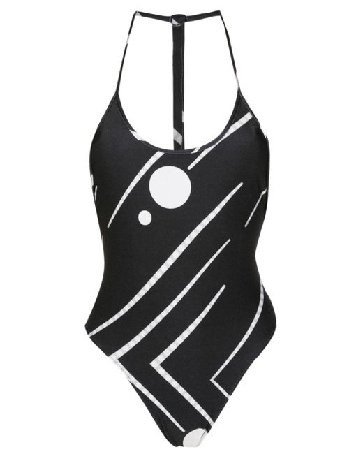 Adriana Degreas Black Deco Geometric-print Halterneck Swimsuit