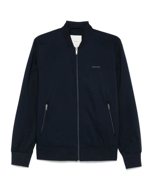 Calvin Klein Blue Logo-Print Bomber Jacket for men