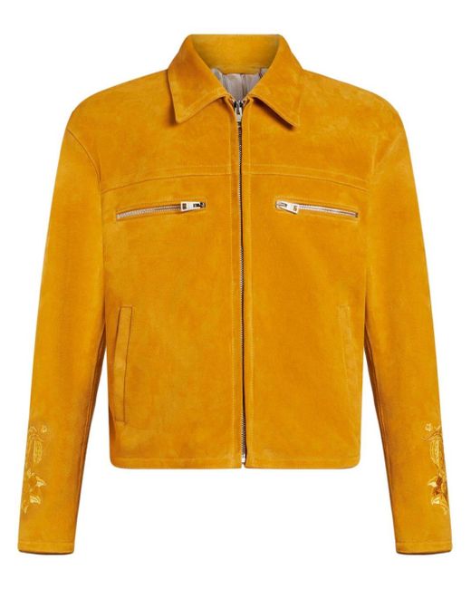 Etro Yellow Pegaso-embroidered Suede Jacket for men