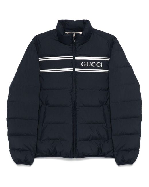 Gucci Blue Rubberised-Logo Puffer Jacket for men