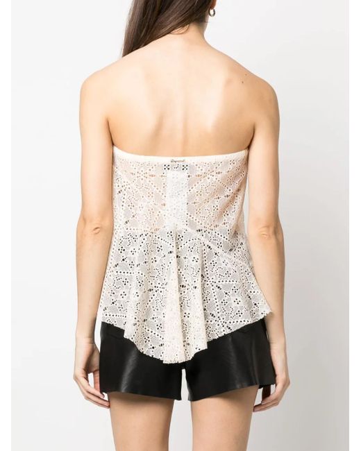 DSquared² White Broderie-Anglaise Draped Strapless Top