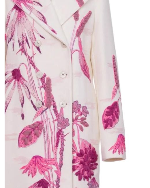 Valentino Garavani Pink Floral-Embroidered Double-Breasted Coat