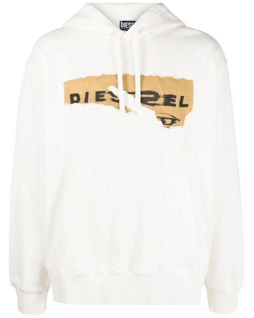 Sudadera con capucha y logo estampado DIESEL de hombre de color White
