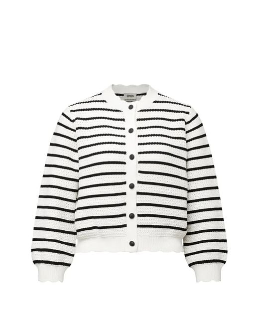 Drykorn White Francy Striped Scalloped-Edge Cardigan