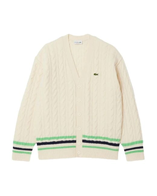 Lacoste Cardigan mit Zopfmuster in White für Herren