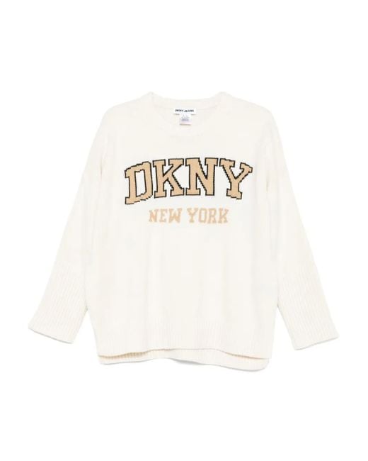 DKNY White Varsity-Logo Intarsia Sweater