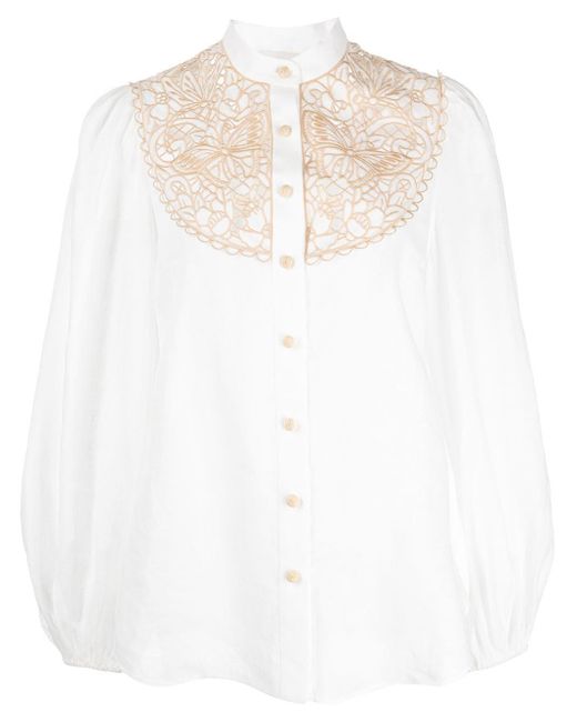 Zimmermann Linen Jeanie Embroidered Blouse in White | Lyst Canada