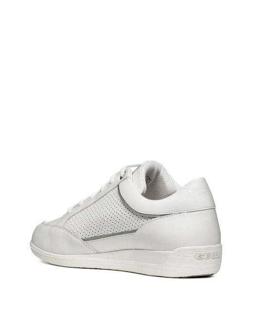 Geox White Myria Perforated Leather Sneakers