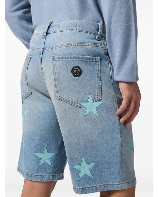 Philipp Plein Blue Denim Shorts Cocco Stars for men
