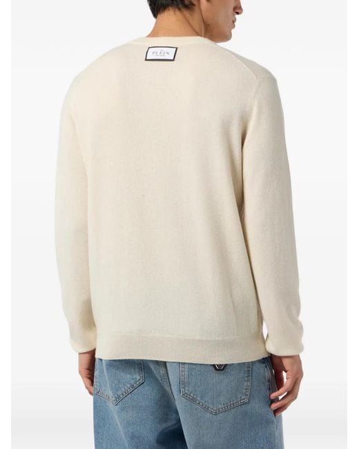 Philipp Plein White Jacquard Hexagon Cashmere Knitwear for men