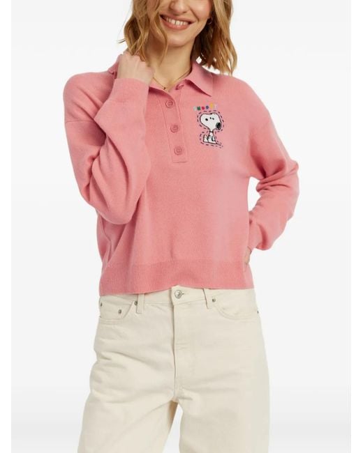 Chinti & Parker Pink Snoopy-Embroidered Polo Shirt