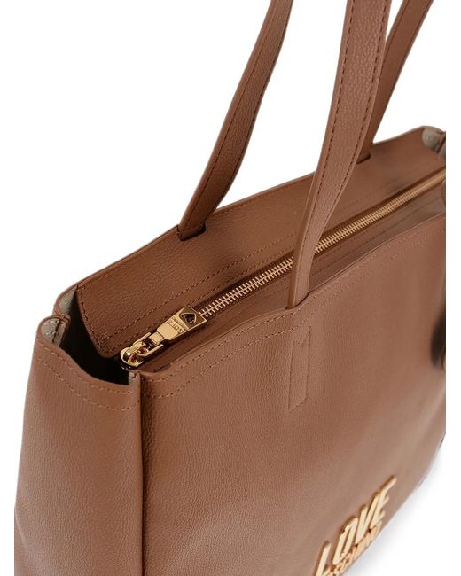 Moschino Brown Logo-Plaque Shoulder Bag