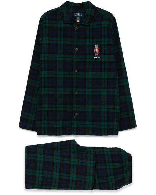 Polo Ralph Lauren Green Polo Bear Flannel Pajama Set for men