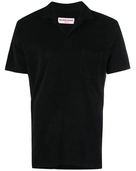 Orlebar Brown Black Terry-Cloth Cotton Polo Shirt for men