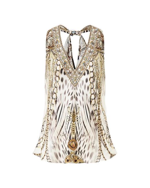 Camilla White Knot-Back V-Neck Blouse