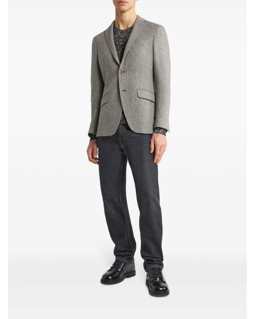 Etro Gray Single-Breasted Wool Blazer for men