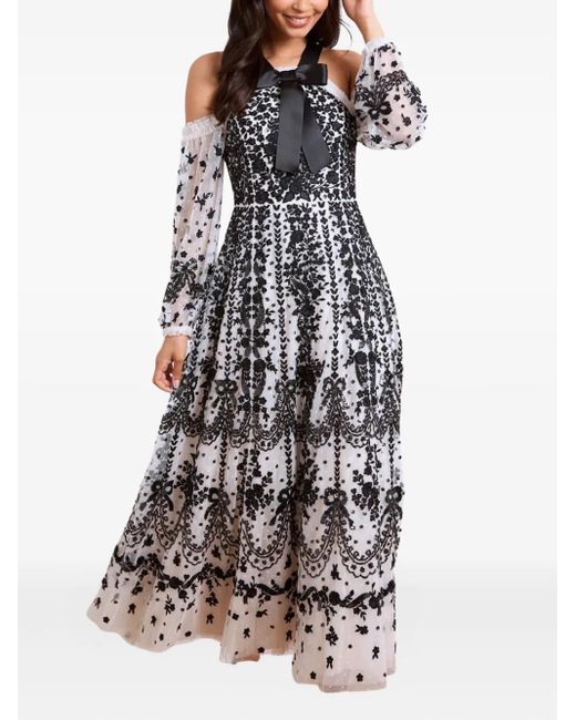 Needle & Thread White Embroidered-Flowers Maxi Dress