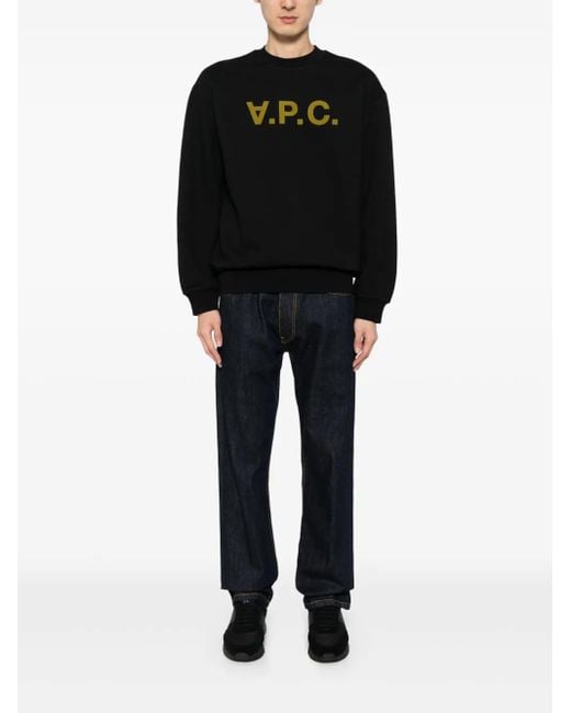 A.P.C. Black Devoré Effect Logo-Print Round Neck Sweatshirt for men