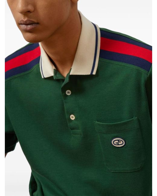Polo In Cotone Con Incrocio GG di Gucci in Green da Uomo