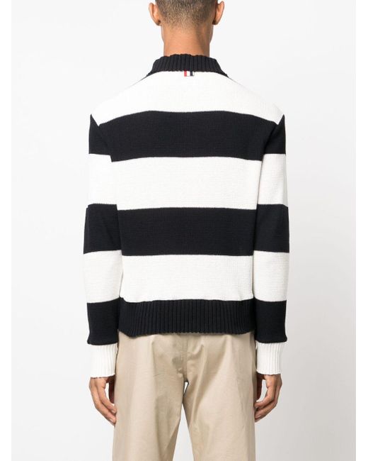 Thom Browne Black Striped Knitted Polo Shirt for men