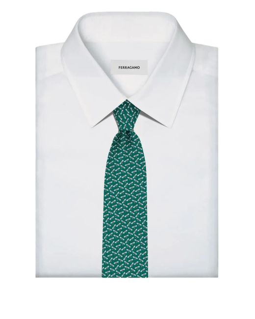 Cravate En Soie À Imprimé Graphique Ferragamo pour homme en coloris Green