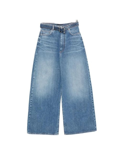 Sportmax Blue Belted Wide-Leg Jeans