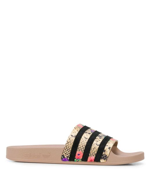 adidas Snakeskin effect Striped Slides Lyst