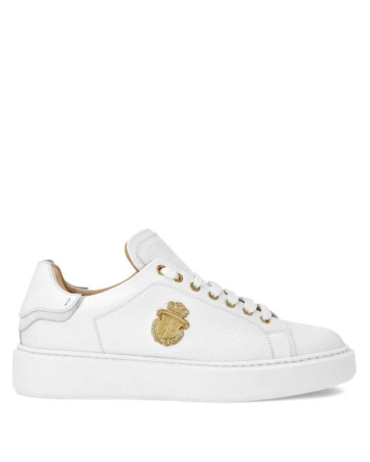 Billionaire White Embossed-Logo Leather Sneakers for men