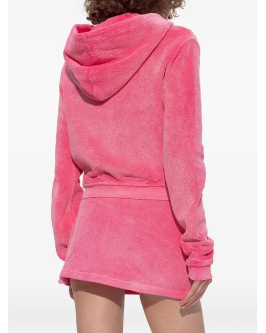 Alexander Wang Pink Leaf-Embroidered Hooded Zip-Up Top