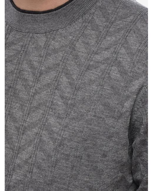 Paolo Pecora Gray Chevron-Pattern Crew-Neck Sweater for men